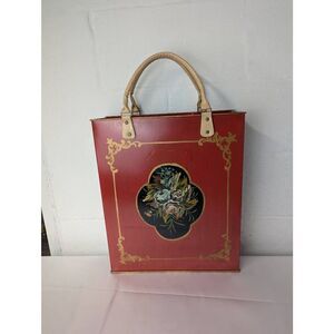 Vintage MCM Metal Tall Shopping Bag Tote Floral Hand Painted Magazine Holder‎